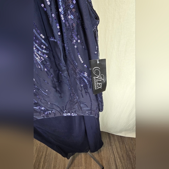 Alex Evenings Plus Tea-Length Firework Sequin Dress Size 20 W NWT Navy Blue - Picture 8 of 12